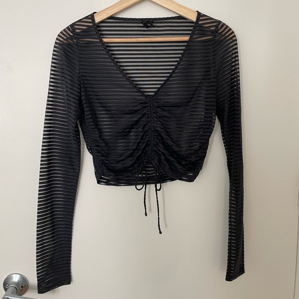 Urban Outfitters Out From Under Cinched Up Mesh Long Sleeve Cropped Top